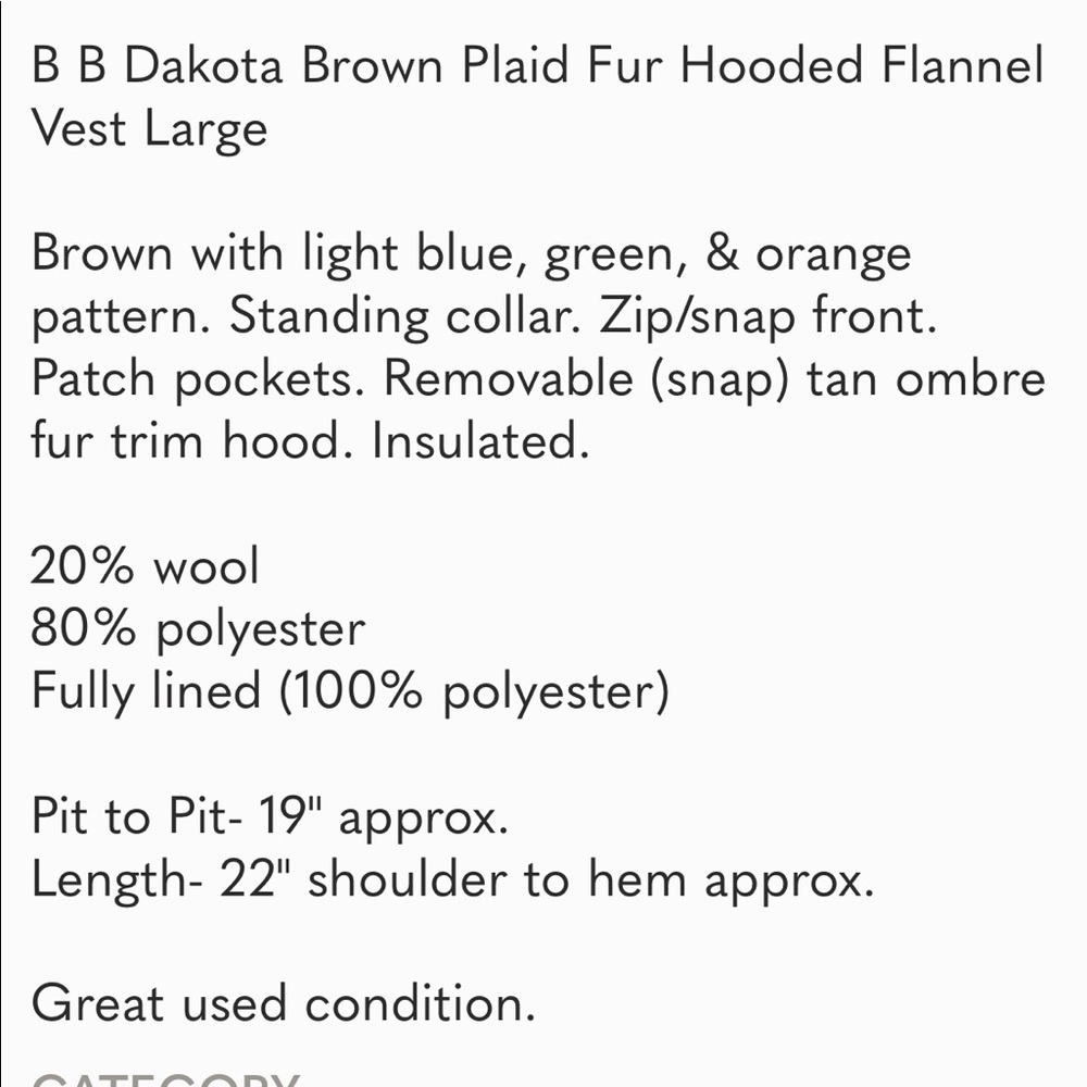 B B Dakota Brown Plaid Fur Hooded Flannel Vest L - Picture 2 of 12